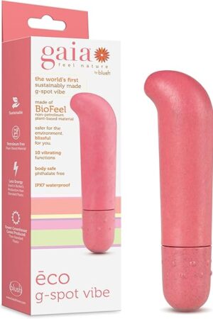 Blush Novelties Gaia Eco G Spot Vibe Plant-Based 4Curved Waterproof Vibrator in Coral Made of Sustainable BioFeel Worlds First Plant Based Vibe for Vagina Anal Vibrating Pleasure Adult Sex Toy