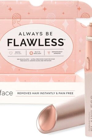 Finishing Touch Flawless Facial Hair Remover for Women, Rose Gold Electric Face Razor with LED Light, Recyclable Packaging