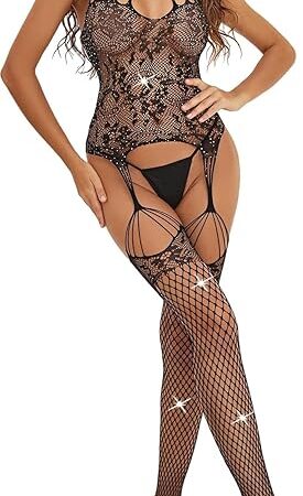 Women's Fishnet Lingerie Bodysuit One Piece Mesh Bodystocking Crotchless Body suits For Women Nightwear Jumpsuit