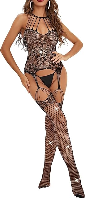 Women's Fishnet Lingerie Bodysuit One Piece Mesh Bodystocking Crotchless Body suits For Women Nightwear Jumpsuit