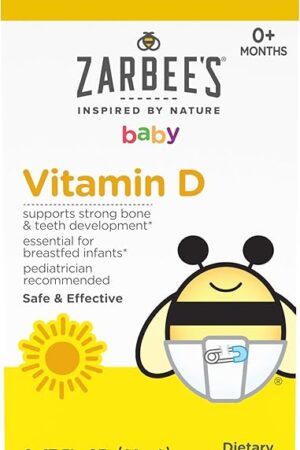 Zarbee's Vitamin D Drops for Infants, 400IU (10mcg) Baby & Toddler Liquid Supplement, Newborn & Up, Dropper Syringe Included, 047 Fl Oz