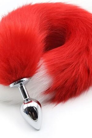 Anal Plug Stainless Steel with Fox Tail Fetish Fox Tail Butt Plug Erotic Buttplug Sexy Cosplay Anal Dildo Sex Toy Smooth Anus Toy Buttplug Anal Toy-Red & White