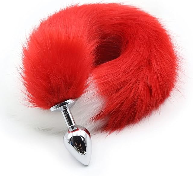 Anal Plug Stainless Steel with Fox Tail Fetish Fox Tail Butt Plug Erotic Buttplug Sexy Cosplay Anal Dildo Sex Toy Smooth Anus Toy Buttplug Anal Toy-Red & White