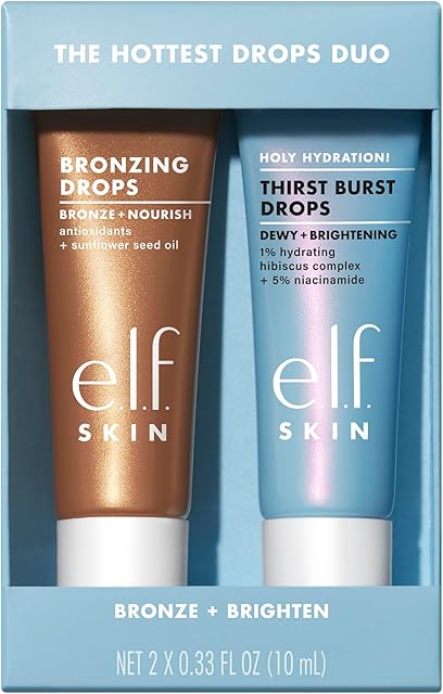 elf SKIN The Hottest Drops Duo, Holy Hydration! Thirst Burst & Bronzing Skincare Set, For A Dewy, Sun-Kissed Look, Vegan & Cruelty-Free