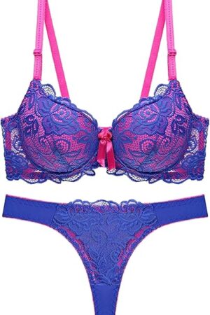 Womens Sexy Thin Cup Lace Colorblock Bra Set Shaped Push Up Underwear Set Women Bras plus Size Sexy
