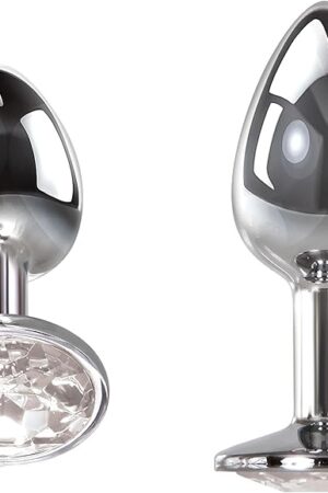 Adam & Eve Gem Medium Anal Plug, Metal Butt Plug for Women & Men, Tapered Trainer for Beginners & Advanced, Weighted Aluminum Plug for Temperature Play, Safety Flared Base, Includes Velvet Bag, 2.8"