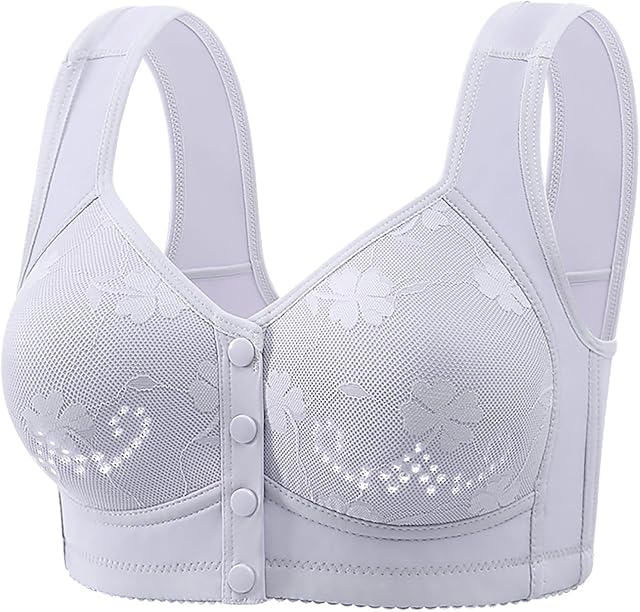 Front Closure Bras for Women, Plus Size Print No Underwire Bra Adjustable Strap Full Coverage Soft Comfort Bralette