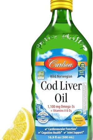Carlson - Cod Liver Oil, 1100 mg Omega-3s, Liquid Fish Oil Supplement, Wild-Caught Norwegian Arctic, Sustainably Sourced Nordic Fish Oil Liquid, Lemon, 500 ml