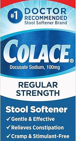 Colace Regular Strength Stool Softener 100 mg Capsules 100 Count Docusate Sodium Stimulant-Free for Gentle, Dependable Occasional Constipation Relief