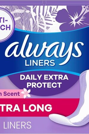 Always Daily Extra Protect Liners, Extra Long Length, Scented Panty Liners, Feel Clean and Comfortable for up to 10 Hours, 60 Count (Packaging May Vary)