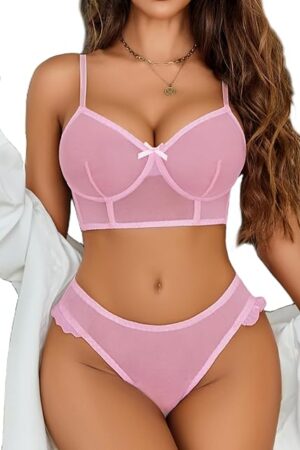 Women's Lingerie Sexy Mesh Bralette And Panty Sets 2 Pieces Matching Underwear Outfits S-XXL