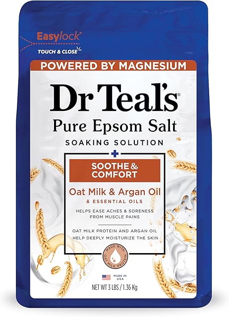 Dr Teal's Epsom Salt Magnesium Soak, Soothe & Comfort with Oat Milk & Argan Oil, 3 lbs