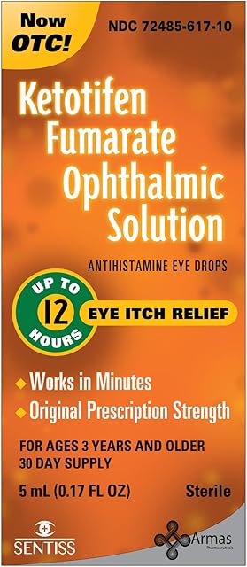 Armas Allergy Eye Drops, Itch Relief, Works in Minutes, Relief for Up to 12 Hours, Prescription Strength, Ketotifen Antihistamine Solution, 30 Day Supply, 017 Fl Oz