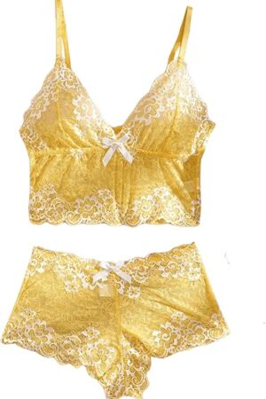 Women's 2 Piece Floral Lace Bralette Bra and Panty Lingerie Sets