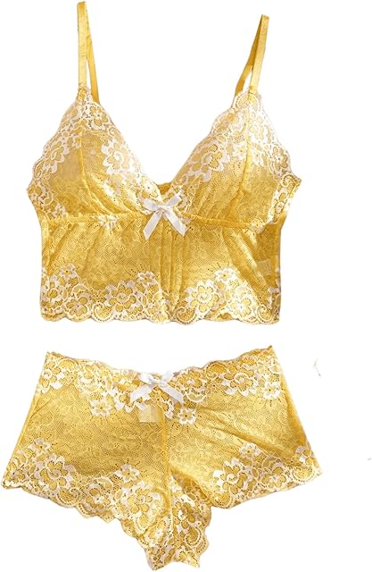 Women's 2 Piece Floral Lace Bralette Bra and Panty Lingerie Sets