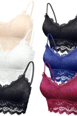 Lace Bandeau Bras with Strap Sunflower Wrapped Bralettes Deep V Neck Padded Sports Bra Bralette for Women Multipack