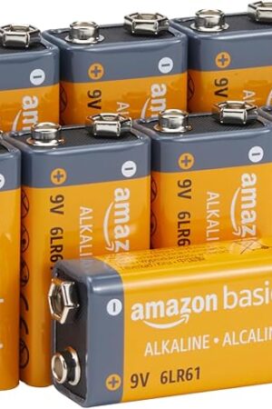 Amazon Basics 8-Pack 9V Alkaline Batteries, 5-Year Shelf Life - for Smoke/CO Detector, Electronics & Audio