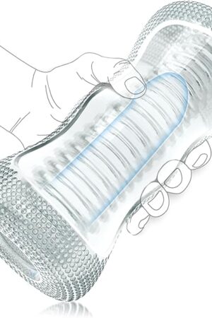 Clear Male Masturbator Blowjob Pocket Pussy Sex Toy for Men, Soft TPE Material Handheld Adult Toy, Portable Sucking Vagina Cup with 5.7Textured Tunnel for Realistic Deep Throat Pleasure
