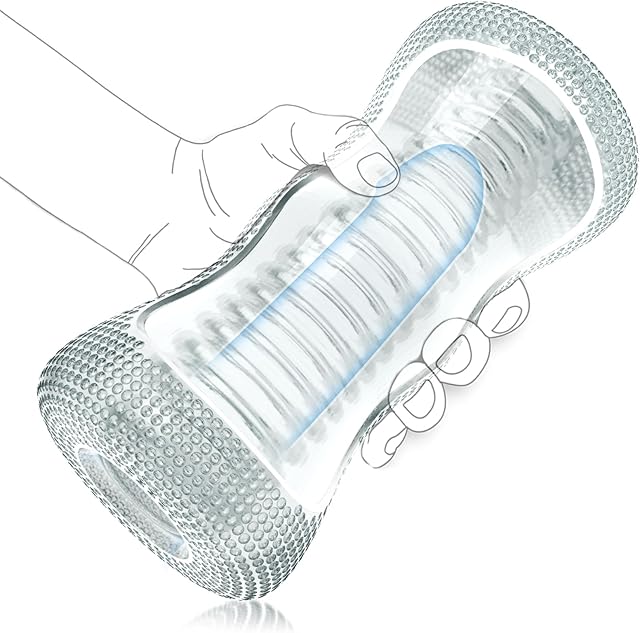 Clear Male Masturbator Blowjob Pocket Pussy Sex Toy for Men, Soft TPE Material Handheld Adult Toy, Portable Sucking Vagina Cup with 57?Textured Tunnel for Realistic Deep Throat Pleasure