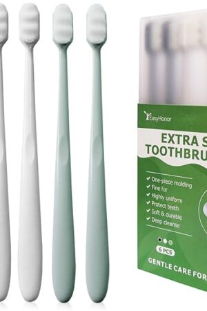 EasyHonor Extra Toothbrush for Sensitive Gums, Micro Fur Manual Toothbrush with 20000 Soft Floss Bristle for Pregnant Women, Elderly, Braces and Gum Recessions, Protect Fragile Gums (6 Pack)