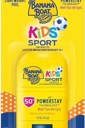 Banana Boat Sport Kids Sunscreen Stick SPF 50, 05oz | Travel Size Sunscreen for Kids, Childrens Sunblock SPF 50, Oxybenzone-Free, 05oz