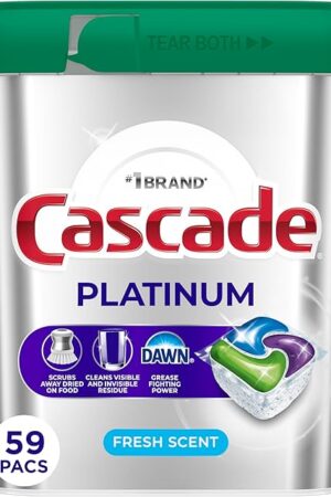 Cascade Platinum Dishwasher Pods, Dishwasher Detergent, Dish Detergent Soap, Fresh, 59 Count