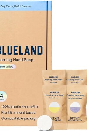 BLUELAND Foaming Hand Soap Refill Tablets, 4-Pack, Variety Scents, Eco Friendly Cleaning Products, 4 x 9 Fl oz