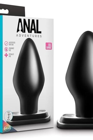 Blush Novelties Sex Toys - Anal Adventures Butt Plug - XXL 6 Inch Long - Tapered for Easy Insertion - 3" Thick at Widest Point - Comfortable StayPut Design Stays Inserted - Women Men & Couples - Black