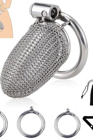 Chastity Cage with Belt - Male Chastity Device with Invisible Lock, 3 Sizes Rings (157", 177", 197"), Cock Cage Metal Mesh Chain,Large Stainless Steel Penis Bondage Restraints BDSM Sex Toy for Men