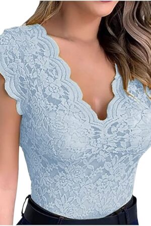 Women Lace Tank Top Sexy See Through Lingerie Vest Cap Sleeve Scallop Trim V Neck Blouse Casual Slim Hollow Out Shirt