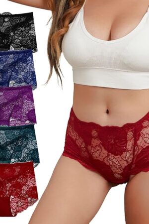 Womens Sexy Underwear Lace Panties High Waisted Plus Size Ladies Brief for Women 5-Pack