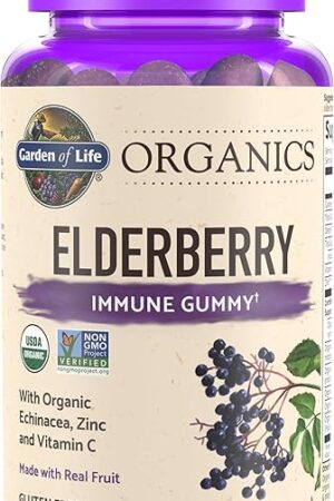 Garden of Life Organics Elderberry Gummies for Adults & Kids - Immune Support Supplement with Organic Fruit, Herbal Blend, Elderberry, Echinacea, Zinc, Vitamin C, 120 Vegan Gluten Free Gummies
