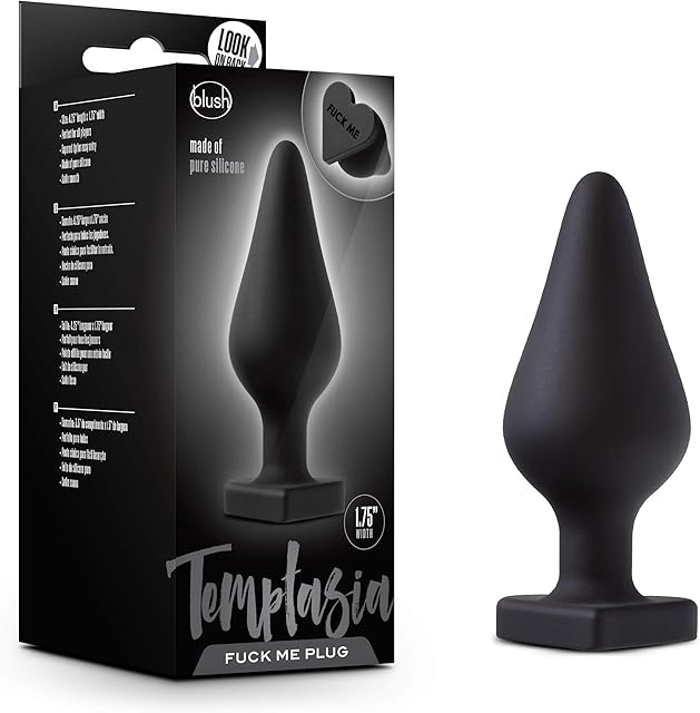 Blush Novelties Temptasia Fuck Me Heart Shaped Silicone Butt Plug, Candy Heart Anal Plug, Sex Toy for Women, Black
