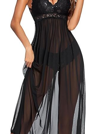 Women Lingerie Lace Babydoll Nightdress Mesh Chemise V Neck Sleepwear