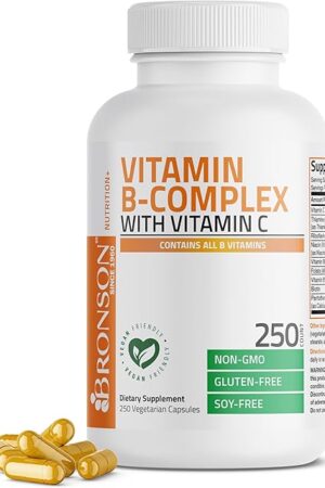 Bronson Vitamin B Complex with Vitamin C - Immune Health, Energy Support & Nervous System Support - Non-GMO, 250 Vegetarian Capsules