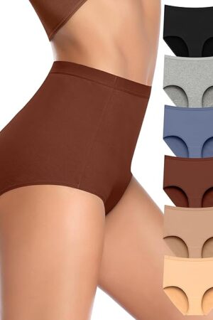 High Waisted Panties Women's Cotton Underwear Full Coverage Briefs Soft Breathable Stretch Briefs Regular & Plus Size