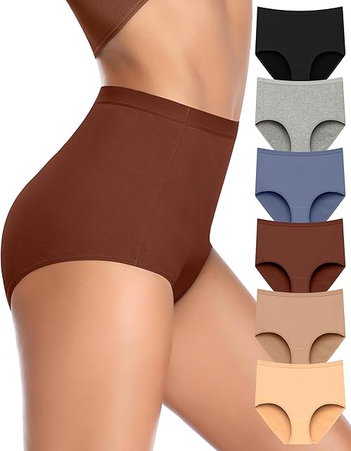 High Waisted Panties Women's Cotton Underwear Full Coverage Briefs Soft Breathable Stretch Briefs Regular & Plus Size