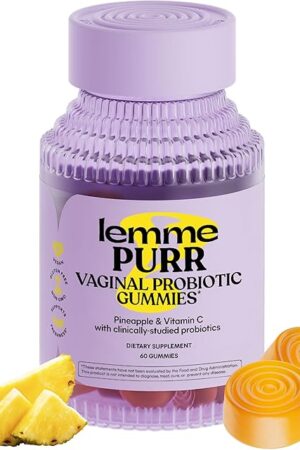Lemme Purr Vaginal Probiotic Gummies for Women - Balanced pH, Healthy Odor, Yeast Balance & Flora Support + Vitamin C for Immune Health - Tasty Pineapple (60 Count)