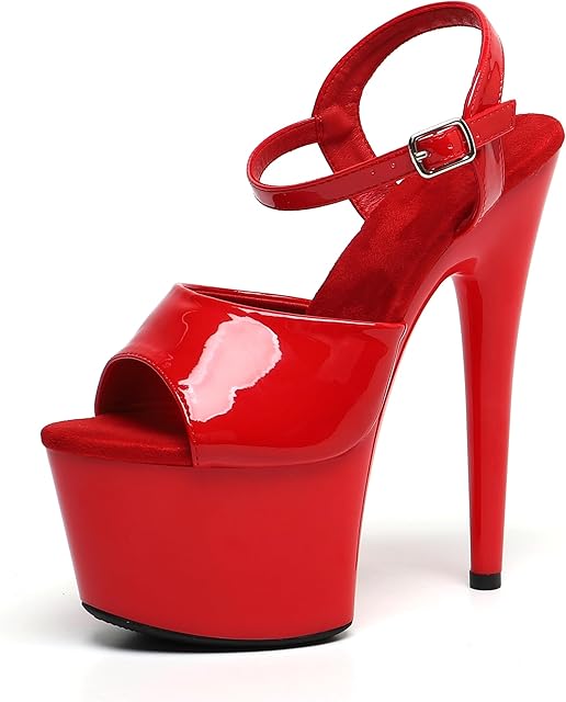 Women's 7 in Platform Sandal Heels With Ankle-Strap - Sexy Pole Dance High Heel Shoes for Exotic Dancers - 17 cm Stiletto