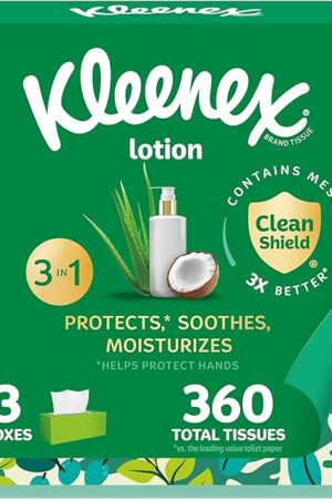 Kleenex Lotion Facial Tissues with Coconut Oil, 3 Flat Boxes, 120 Tissues Per Box, 3-Ply