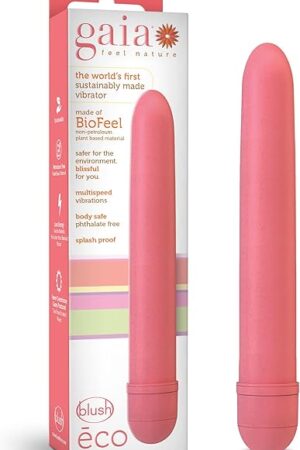 Blush Novelties Gaia Eco Plant-Based 7" Slim Multispeed Vibrator in Coral Made of Sustainable BioFeel Worlds First Plant Based Vibe for Vagina and Anal Play Premium Eco Pleasure Adult Sex Toy Couples