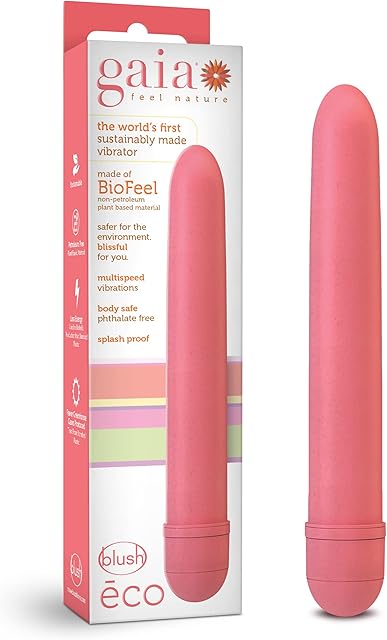 Blush Novelties Gaia Eco Plant-Based 7" Slim Multispeed Vibrator in Coral Made of Sustainable BioFeel Worlds First Plant Based Vibe for Vagina and Anal Play Premium Eco Pleasure Adult Sex Toy Couples