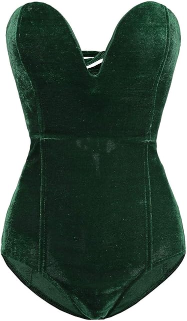 Choies Women's Burgundy/Black Sexy Plunge Neck Strapless Cross Back Velvet Bodysuit