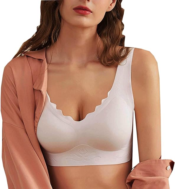 Women's Seamless Scalloped Bra No Underwire Push Up V Neck Brassiere Padded Wireless Invisible Everyday Bralettes