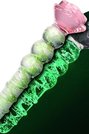 FST Glass Butt Plug Anal Sex Toys - 6.88 Inch Long Glass Dildo with Spiral + 3 Beads + Petal Base Crystal Anal Dildo for G-sopt Stimulation Prostate Massage Adult Sex Toys for Men Women Beginners