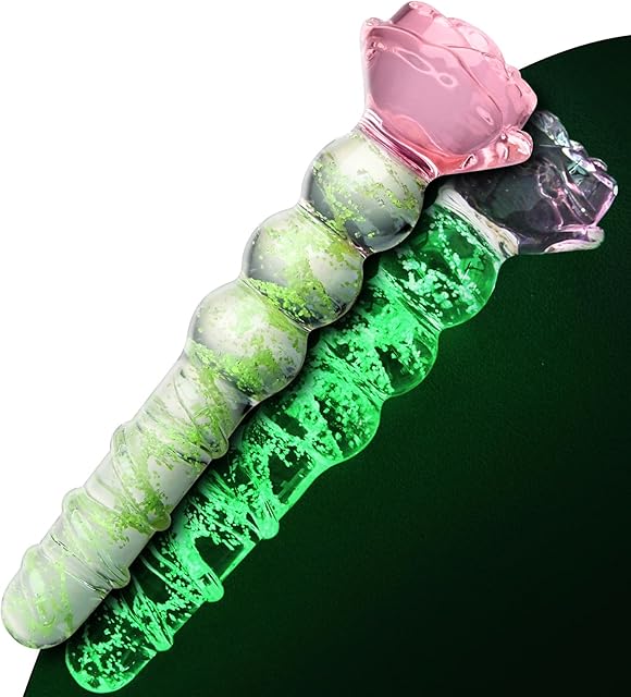 FST Glass Butt Plug Anal Sex Toys - 6.88 Inch Long Glass Dildo with Spiral + 3 Beads + Petal Base Crystal Anal Dildo for G-sopt Stimulation Prostate Massage Adult Sex Toys for Men Women Beginners