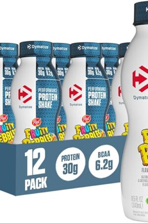 Dymatize Performance Protein Shake, Fruity Pebbles, 30g of Protein, 62g BCAA for Muscle Recovery, No Added Sugar, Low Fat, 24 Vitamins and Minerals, Gluten-Free, Ready to Drink, On-the-Go Snack, 115fl oz, 12 pack