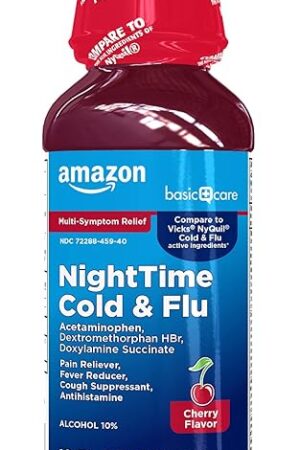 Amazon Basic Care Night Time Cold & Flu Liquid, Cherry, 12 fl oz (Pack of 1)