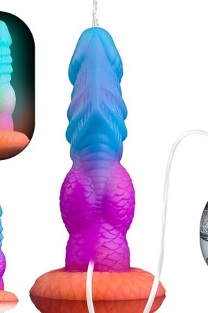 8" Fantasy Squirting Dildo Ribbed Monster Ejaculating Toy with Big Knot, Thick Ejaculating Dragon Dildo with Suction Cup for Anal Play, Adult Sex Toys for Women Men Glow in The Dark