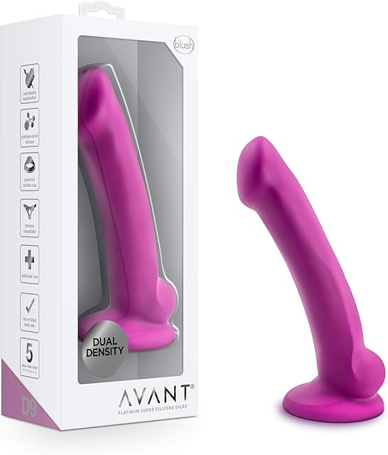 Blush Avant D9 Ergo Mini Dildo 7" - Dual Density Ultrasilk Silicone Cock - Suction Cup, Strap-On Compatible, G-Spot Curved Shaft, Violet Anal & Vaginal Sex Toy Penis for Women, Men, Couples - (Pink)